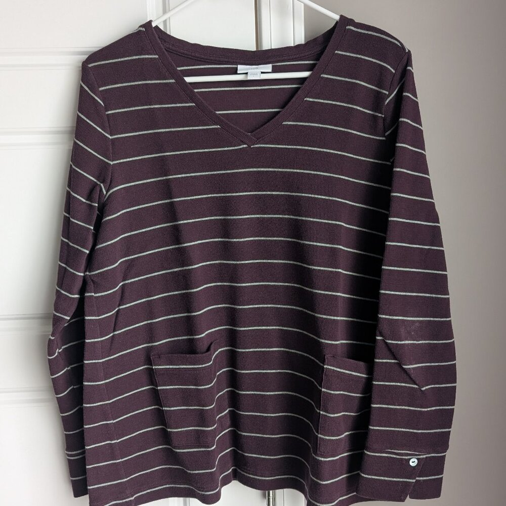 J.Jill Striped V-Neck Top, Size Large